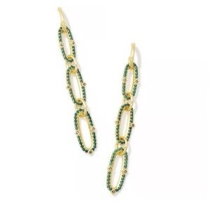 BNIB Kendra Scott Kadyn Linear Gold Drop Earrings w/Paved Green Crystals